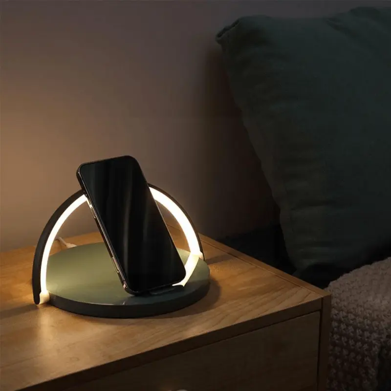4 main lampe de bureau led en bois avec chargeur sans fil 10w veilleuse de chevet 3 en 1 chargeur rapide pour h r4r5