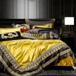 40 descript chic home 4610pcs place faux silk luxury large jacquard with embroidery golden bedding set duvet cover bedspread bed sheet set