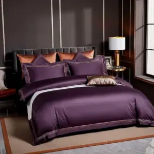 Homeko Purple Embroidered Edge Egyptian Cotton Bedding Set