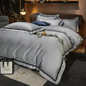 Homeko Silver Contrasting Hotel Stripe Bedding Set