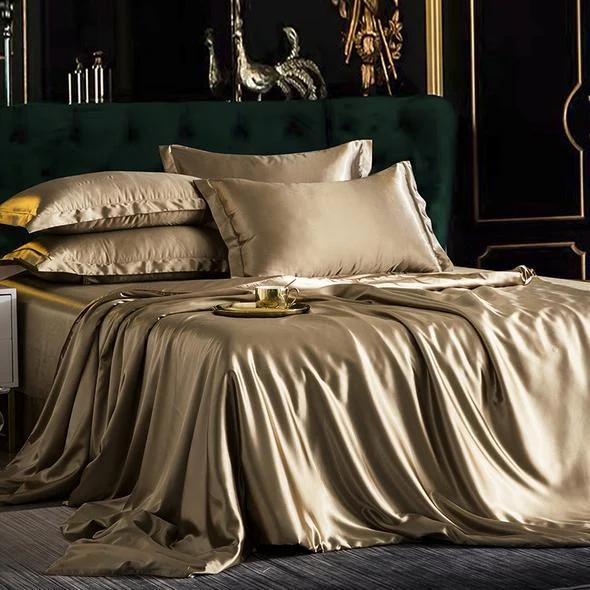 4PCS SUPER SOFT Luxury Silk Bedding Set（1 FLAT SHEET+1 QUILT COVER+ 2 PILLOWCASE) -  - #tag1#