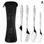 4Pcs Steel Cutlery Set with Case Family Travel and Camping Essential