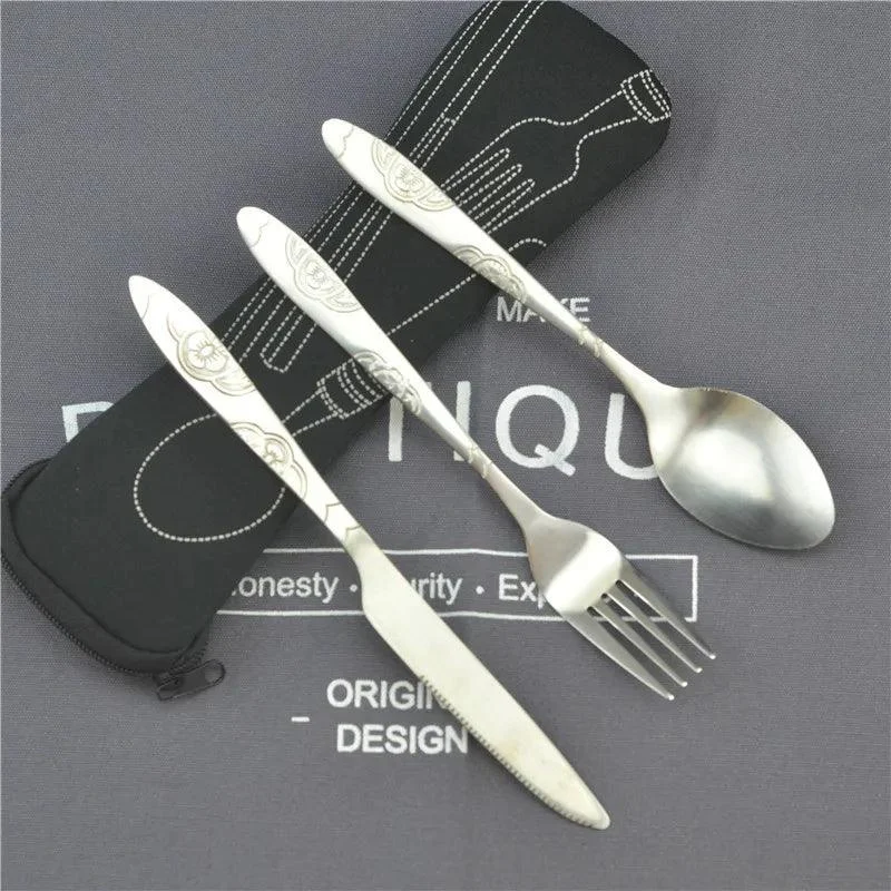4Pcs Steel Cutlery Set with Case: Family Travel and Camping Essential -