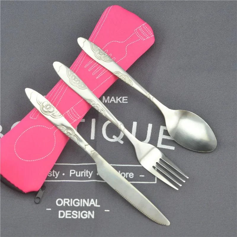 4Pcs Steel Cutlery Set with Case: Family Travel and Camping Essential -