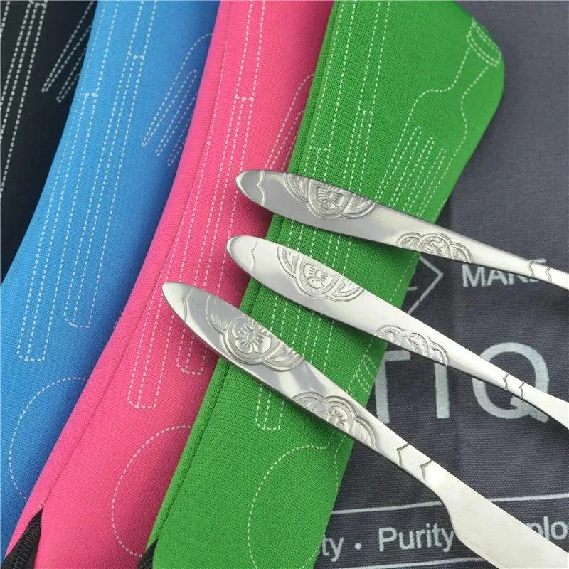 4Pcs Steel Cutlery Set with Case: Family Travel and Camping Essential -