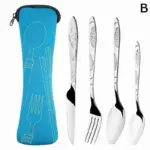 4Pcs Steel Cutlery Set with Case Family Travel and Camping Essential