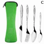 4Pcs Steel Cutlery Set with Case Family Travel and Camping Essential