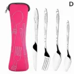 4Pcs Steel Cutlery Set with Case Family Travel and Camping Essential