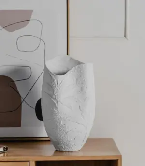 Large Ceramic Vase Embossed Tropical Palm 36 cm