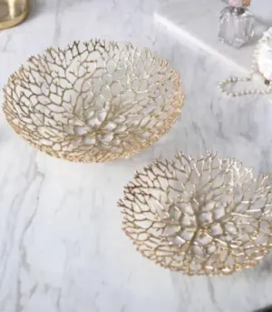 Fruit Bowl Decorative Plate Metal Gold 25cm