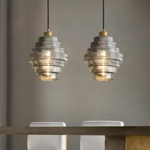 Homeko Stripped Glass Brass Pendant Light