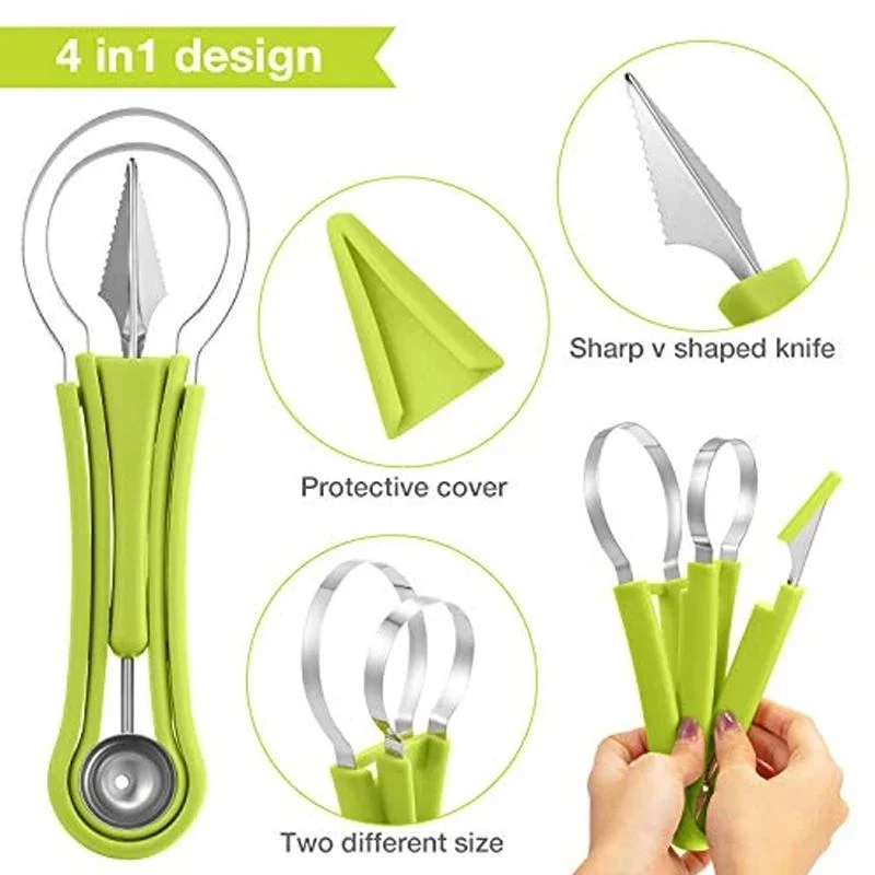 4 In 1 Stainless Steel Fruit Melon Baller Scooper Set -  - #tag1#