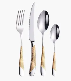 4 Pcs Premium Cutlery Set Stainless Steel Mirror-Polished Silver Gold