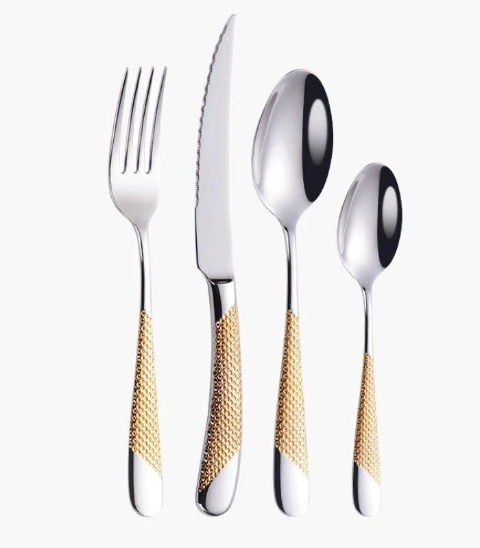 4 Pcs Premium Cutlery Set Stainless Steel Mirror-Polished Silver Gold -  - #tag1#