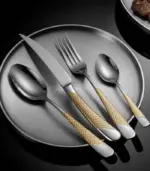 4 Pcs Premium Cutlery Set Stainless Steel Mirror Polished Silver Gold tag1