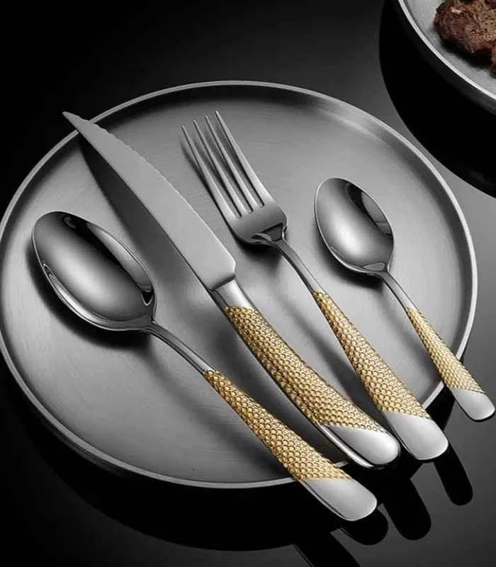 4 Pcs Premium Cutlery Set Stainless Steel Mirror-Polished Silver Gold -  - #tag1#