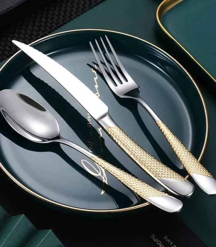 4 Pcs Premium Cutlery Set Stainless Steel Mirror-Polished Silver Gold -  - #tag1#