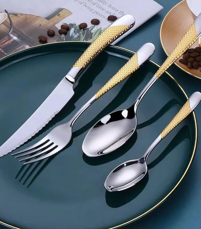 4 Pcs Premium Cutlery Set Stainless Steel Mirror-Polished Silver Gold -  - #tag1#