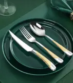 4 Pcs Premium Cutlery Set Stainless Steel Mirror Polished Silver Gold tag1