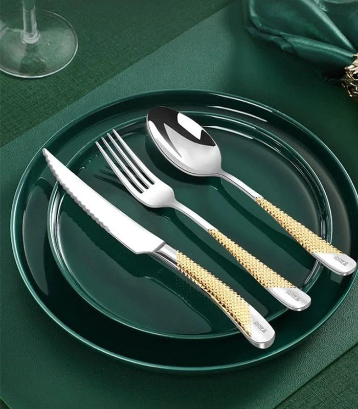 4 Pcs Premium Cutlery Set Stainless Steel Mirror-Polished Silver Gold -  - #tag1#