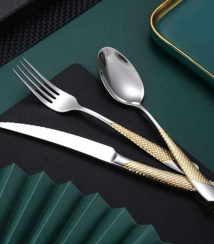 4 Pcs Premium Cutlery Set Stainless Steel Mirror-Polished Silver Gold -  - #tag1#