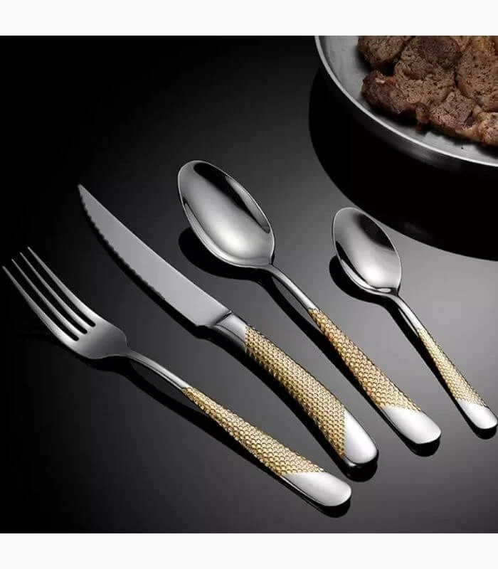 4 Pcs Premium Cutlery Set Stainless Steel Mirror-Polished Silver Gold -  - #tag1#