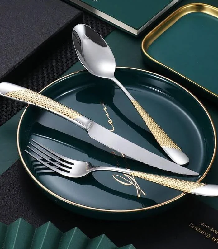 4 Pcs Premium Cutlery Set Stainless Steel Mirror-Polished Silver Gold -  - #tag1#