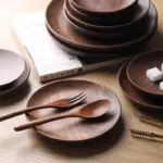 4 Piece Black Walnut Wooden Dinner Set tag1