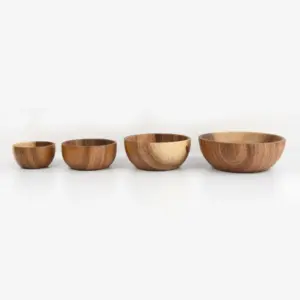 4 Piece Wooden Pasta Salad Noodle Bowls Set