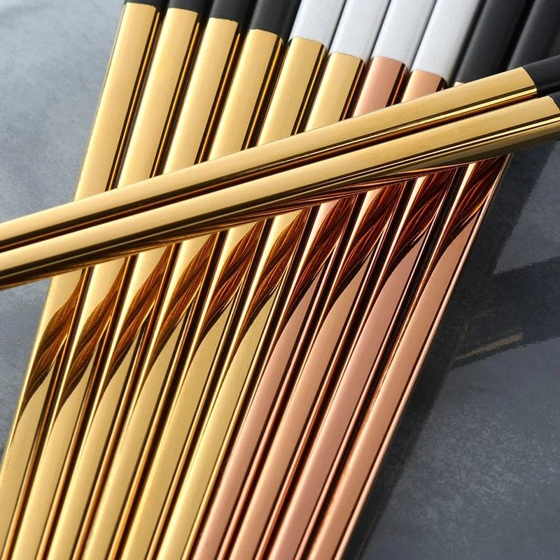 5 Pairs Chopsticks Stainless Steel Titanize Chinese Gold Chopsitcks Set Black Metal Chop Sticks Set Used C6edc205 Cab7 4003 A71a A1bc38f00b0b