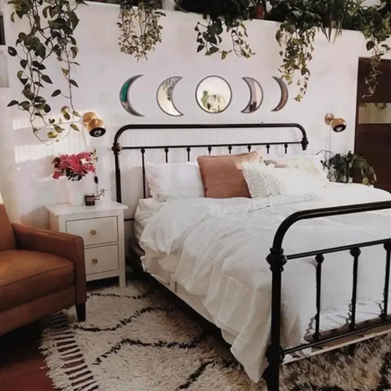 5 Piece Wooden Acrylic Moon Mirror Moon Cycle Variation Decorative Wall Mirror Creative Bohemian Mirror 152ac869 b988 4106 abf1 7af4e0be212d