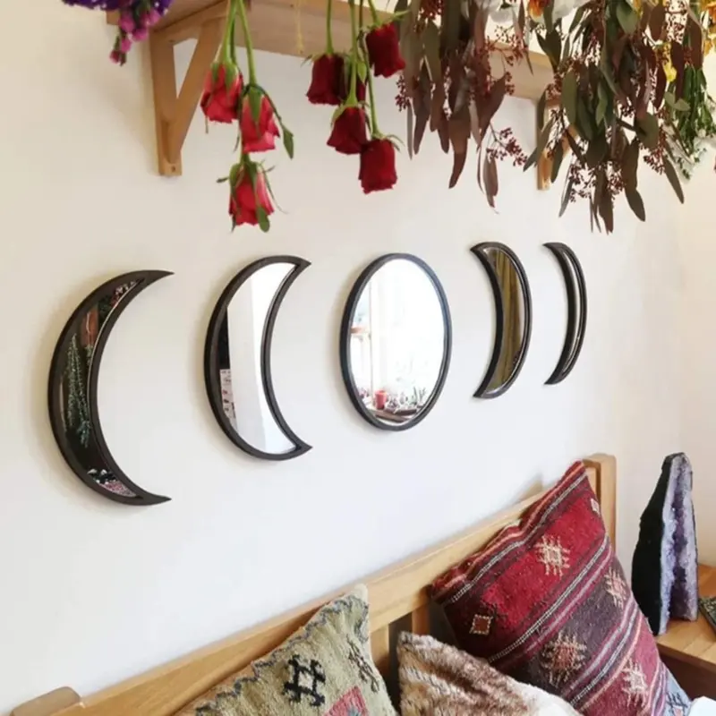 5 Piece Wooden Acrylic Moon Mirror Moon Cycle Variation Decorative Wall Mirror Creative Bohemian Mirror 259f7d70 cfa2 418c 9412 0eba26daf0f2