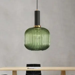 Black/Gold Modern Pendant Lamp with Ribbed Glass