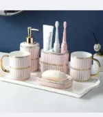 5_Pcs_Set_Bathroom_AssesoriesCeramic_Pink_White_-_-_tag1_-4118768 5 Pcs Set Bathroom AssesoriesCeramic Pink White tag1