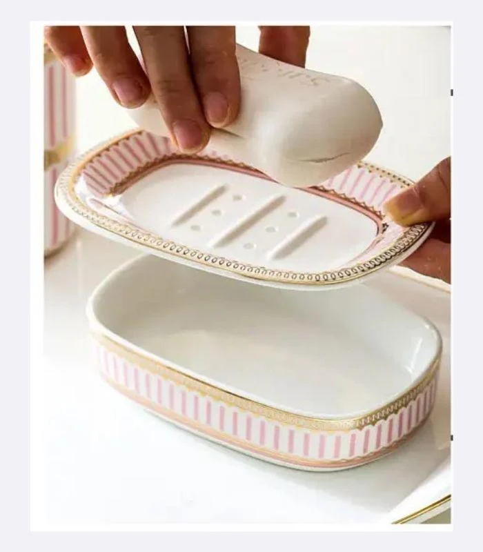 5 Pcs Set Bathroom AssesoriesCeramic Pink & White -  - #tag1#