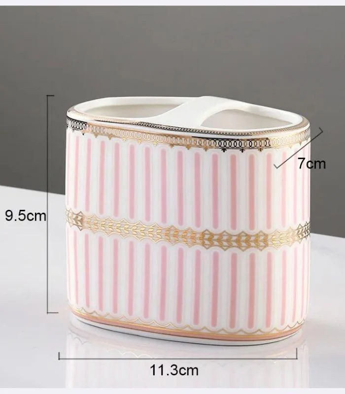 5 Pcs Set Bathroom AssesoriesCeramic Pink & White -  - #tag1#