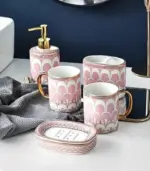 5_Pcs_Set_Bathroom_Assesories_Ceramic_Pink_White_Gold_-_-_tag1_-4118751 5 Pcs Set Bathroom Assesories Ceramic Pink White Gold tag1