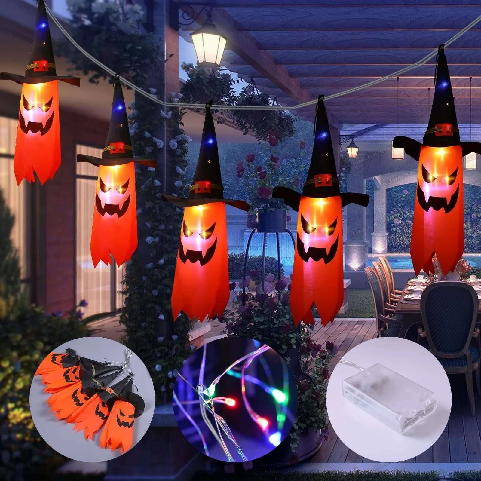 5 String Horror Lights Wizard Hats Halloween Decoration -  - #tag1#