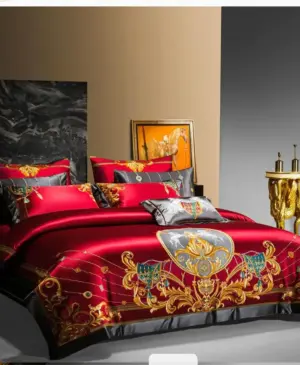 Homeko Red Egyptian Cotton Embroidered Bedding Set
