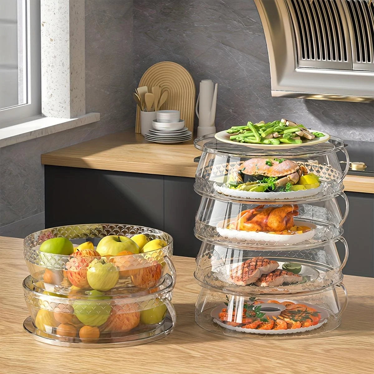 5pcs Stackable Food Cover, Transparent Dust-proof Serving Cover, Food Insulation Cover, Multi-functional Food Protection Cover -  - #tag1#