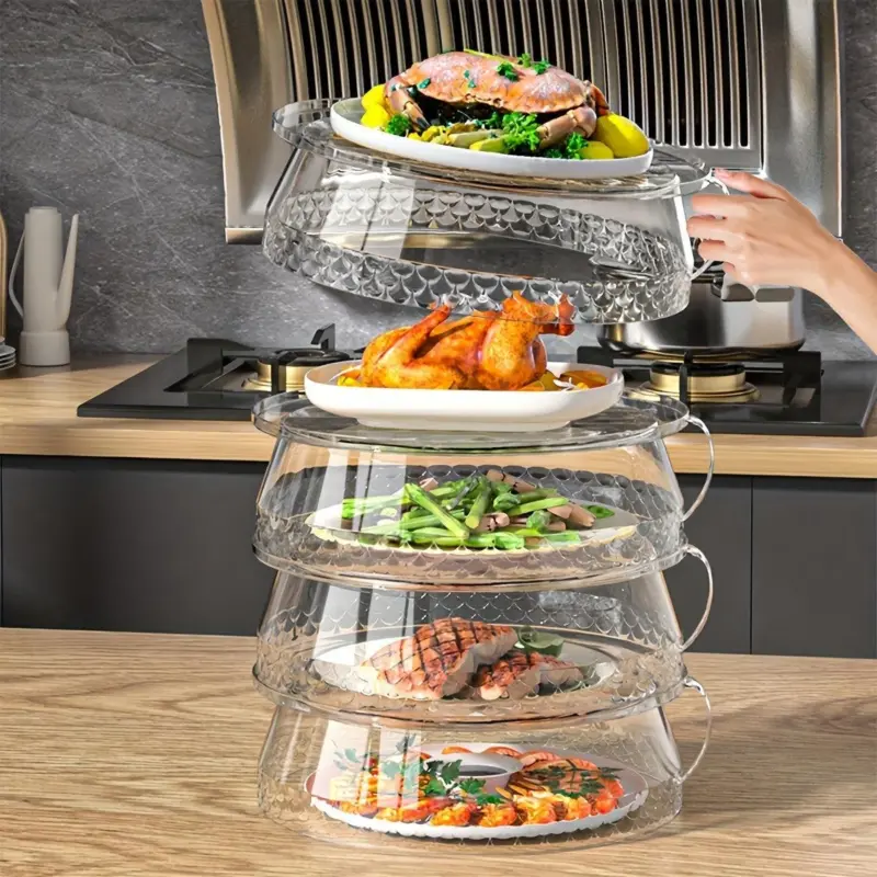 5pcs Stackable Food Cover Transparent Dust proof Serving Cover Food Insulation Cover Multi functional Food Protection Cover tag1