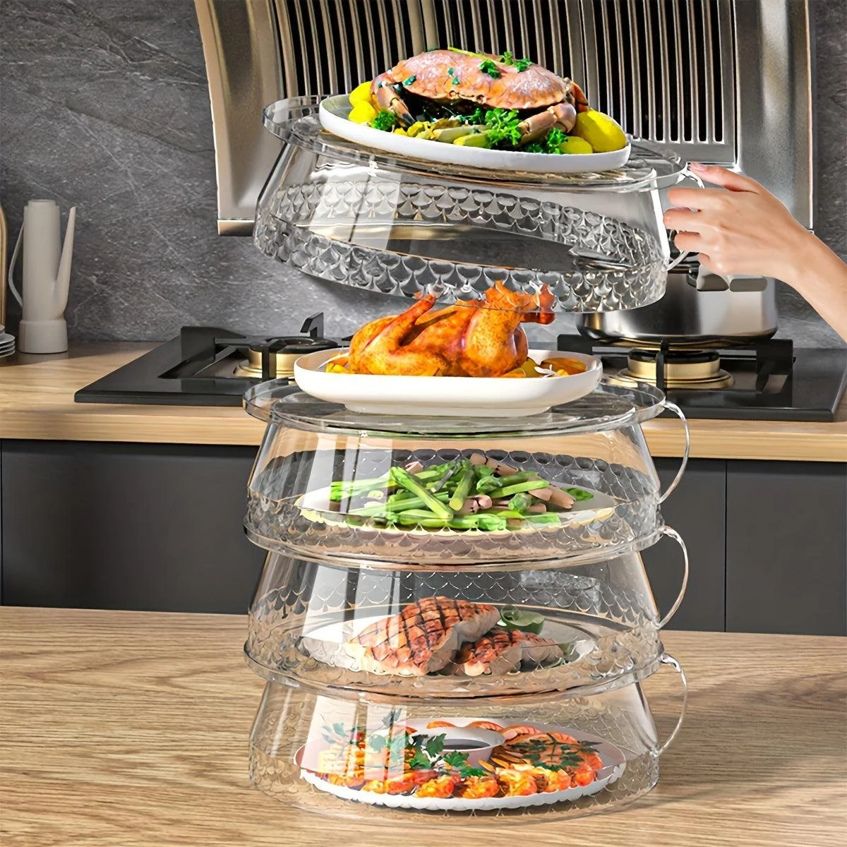 5pcs Stackable Food Cover, Transparent Dust-proof Serving Cover, Food Insulation Cover, Multi-functional Food Protection Cover -  - #tag1#
