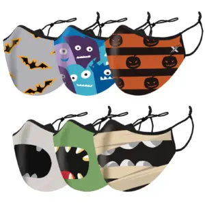 6-Pack: Two-Layer Reusable Halloween Kids Face Mask With Adjustable Earloop