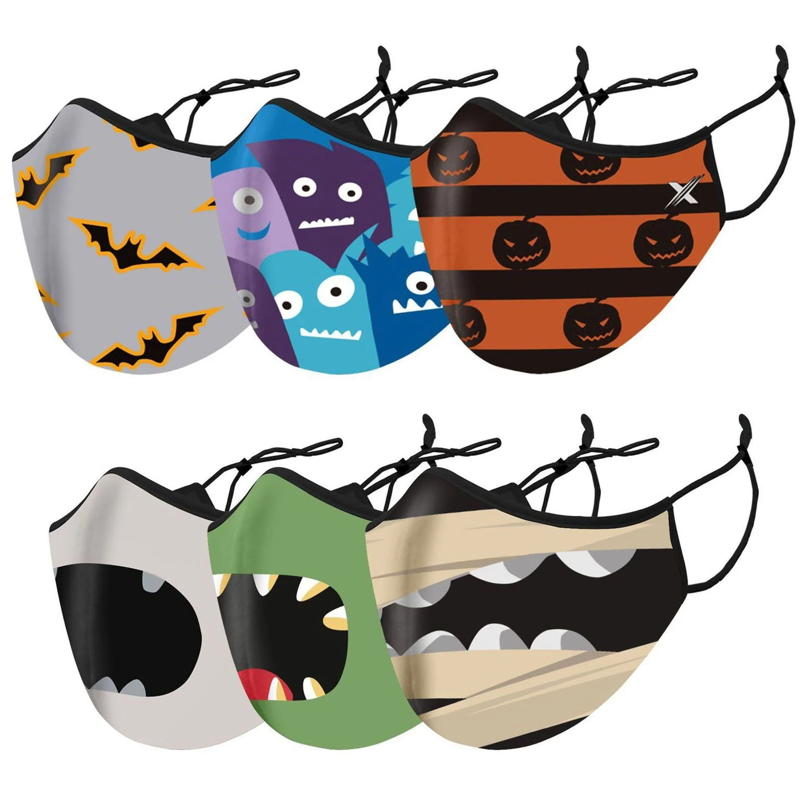 6-Pack: Two-Layer Reusable Halloween Kids Face Mask With Adjustable Earloop -  - #tag1#