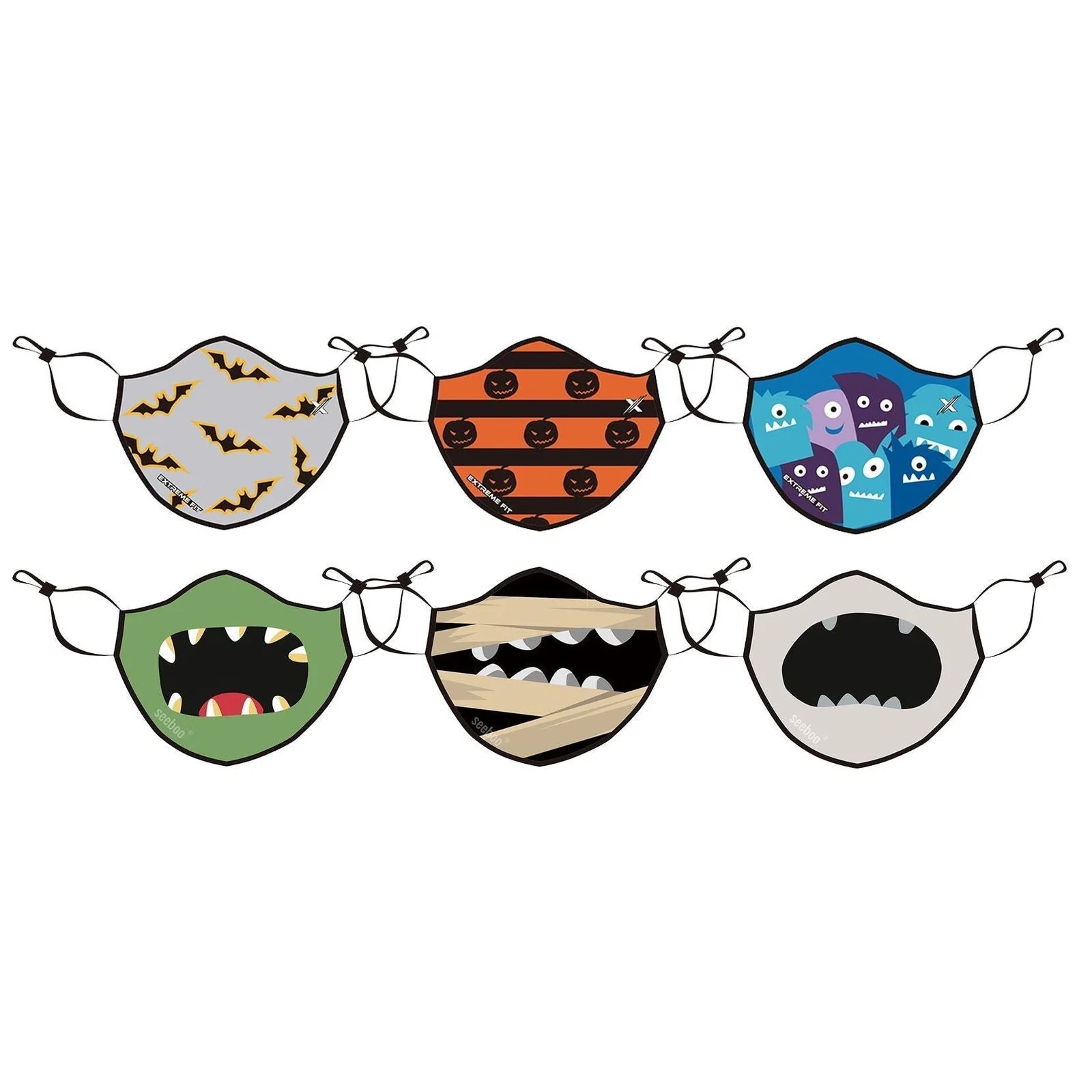 6-Pack: Two-Layer Reusable Halloween Kids Face Mask With Adjustable Earloop -  - #tag1#