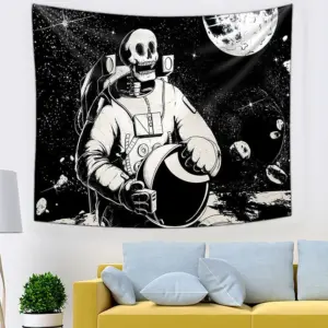 Tapestry Black And White Skeleton Astronaut Halloween Party Decoration Wallpaper