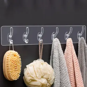 6 Hooks Multifunctional Self Adhesive Hooks No Drill Wall Transparent Hanger