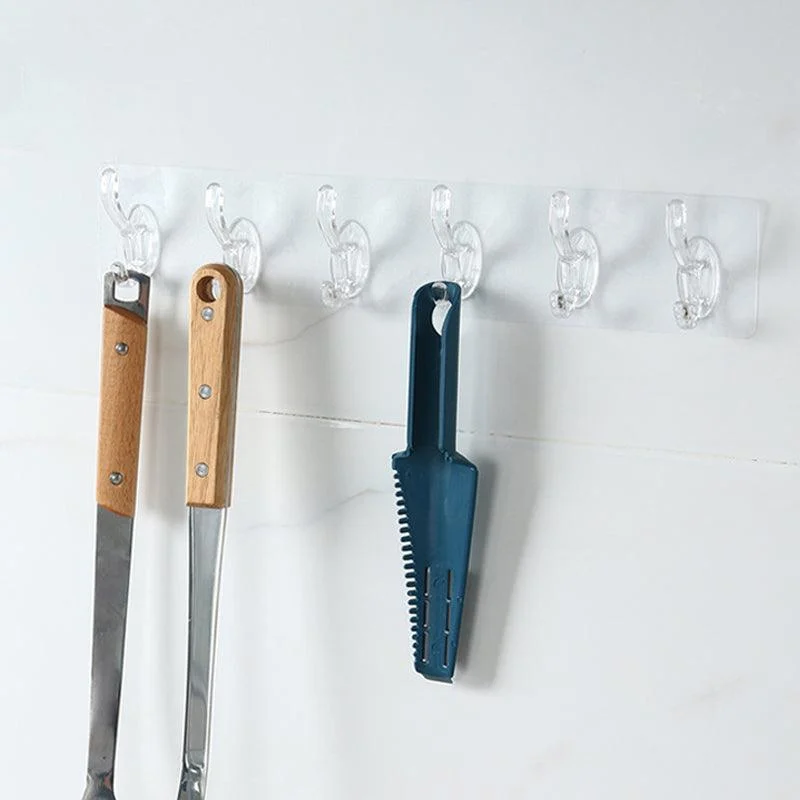 6 Hooks Multifunctional Self Adhesive Hooks No Drill Wall Transparent Hanger -  - #tag1#