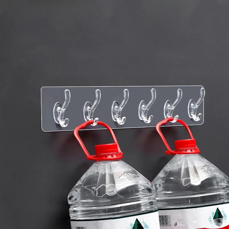 6 Hooks Multifunctional Self Adhesive Hooks No Drill Wall Transparent Hanger -  - #tag1#