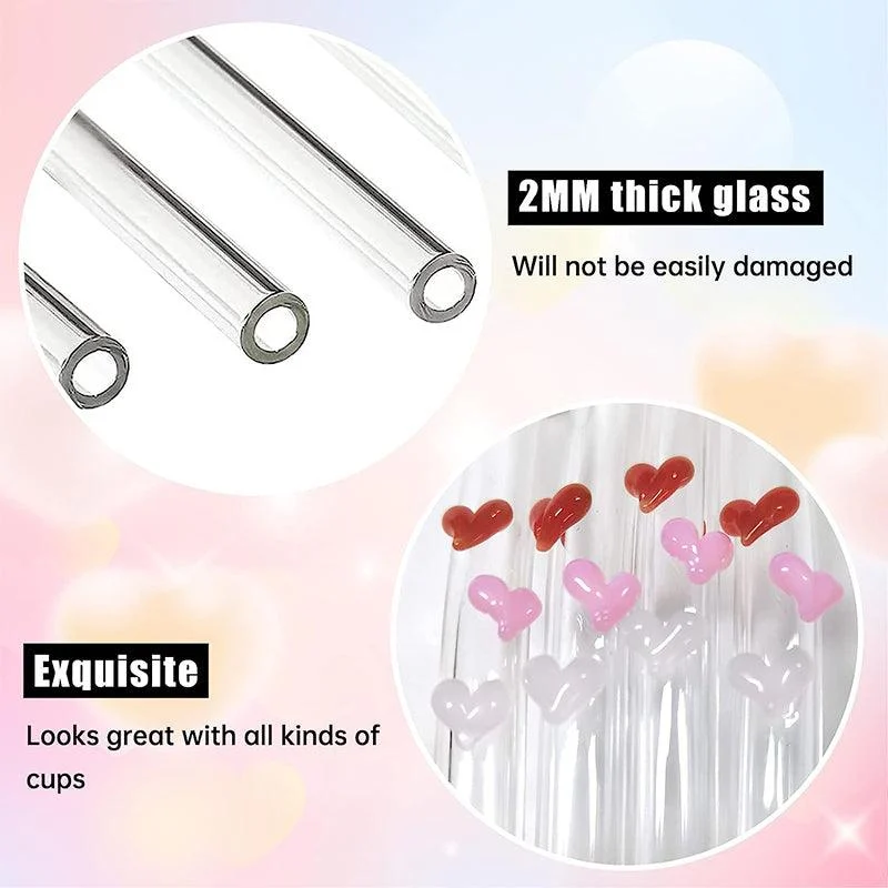 6 PCS Reusable Stained Glass Straws with Cleaning Brush -  - #tag1#